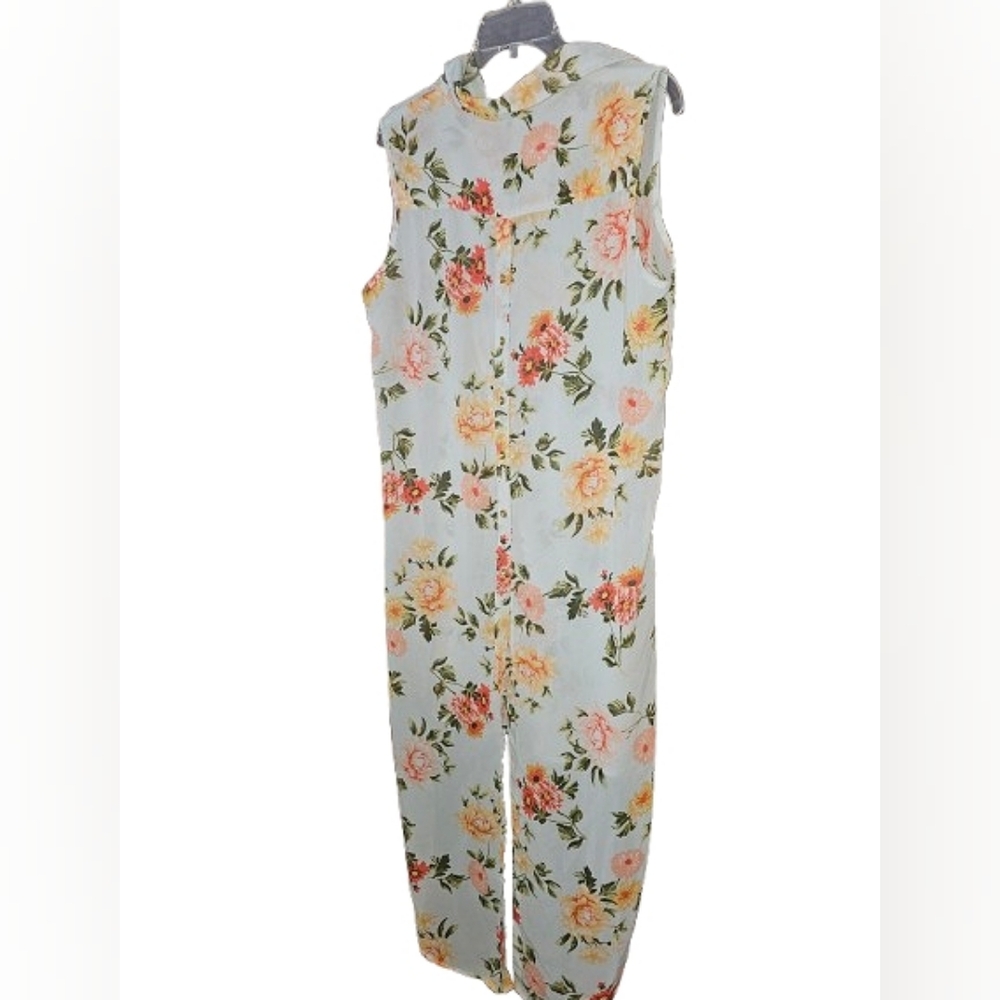 Floral Sleeveless Button-Down Shirt/Tunic L